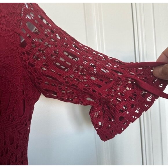 Petite 6 Burgundy Crochet Lace Dress By Established 1962 - Picture 9 of 9